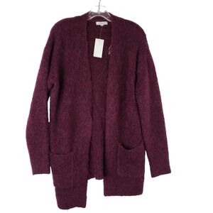 Hooked Up Winter Bloom Soft Cardigan Sweater Womens Small Burgundy Knit Pockets